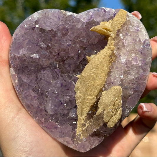 Heart-Shaped Amethyst with Special Crystal Formation 💜🌈 HSA01