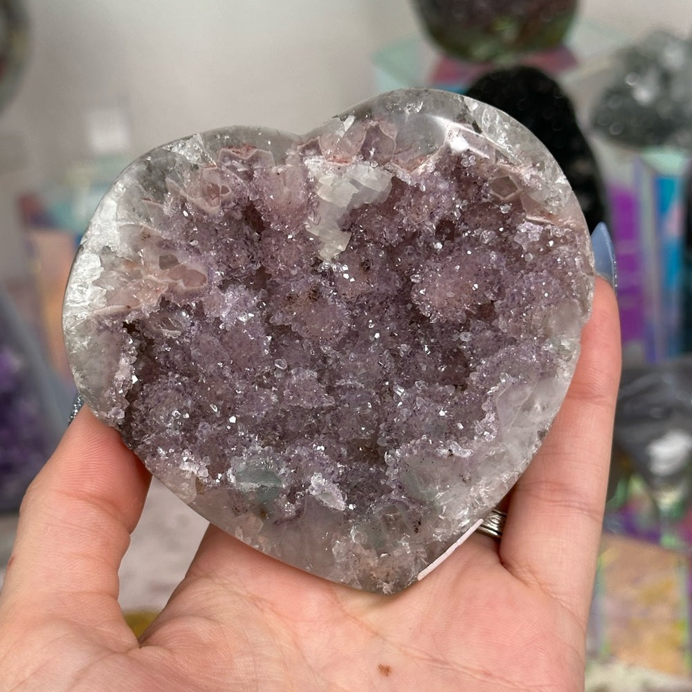 Pink Sugar Druzy Heart with Calcite inclusions PSD45