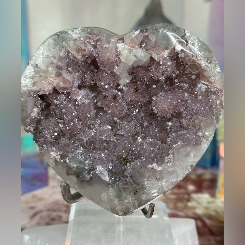 Pink Sugar Druzy Heart with Calcite inclusions PSD45