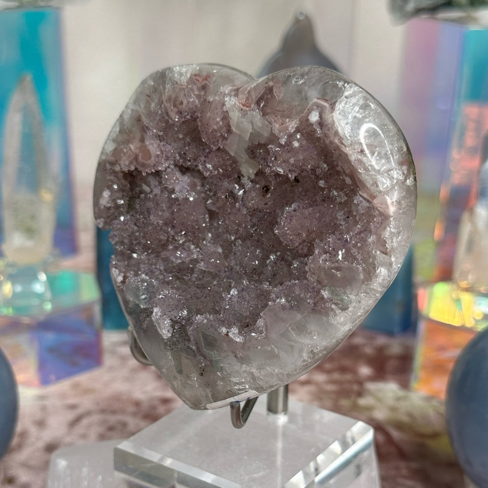 Pink Sugar Druzy Heart with Calcite inclusions PSD45