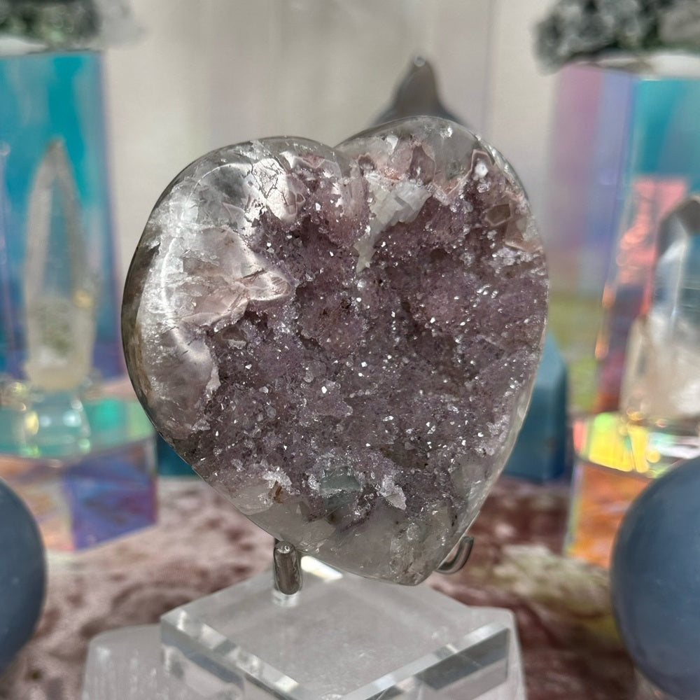 Pink Sugar Druzy Heart with Calcite inclusions PSD45
