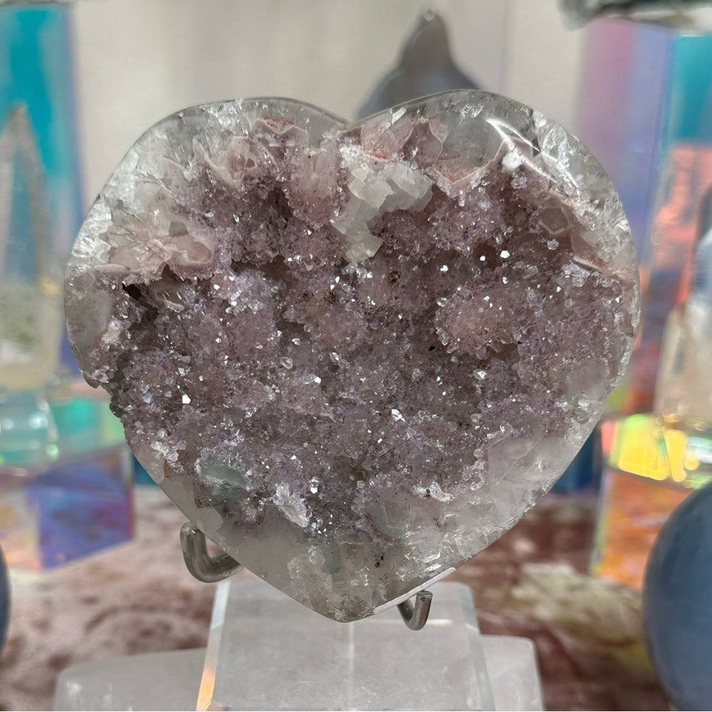 Pink Sugar Druzy Heart with Calcite inclusions PSD45