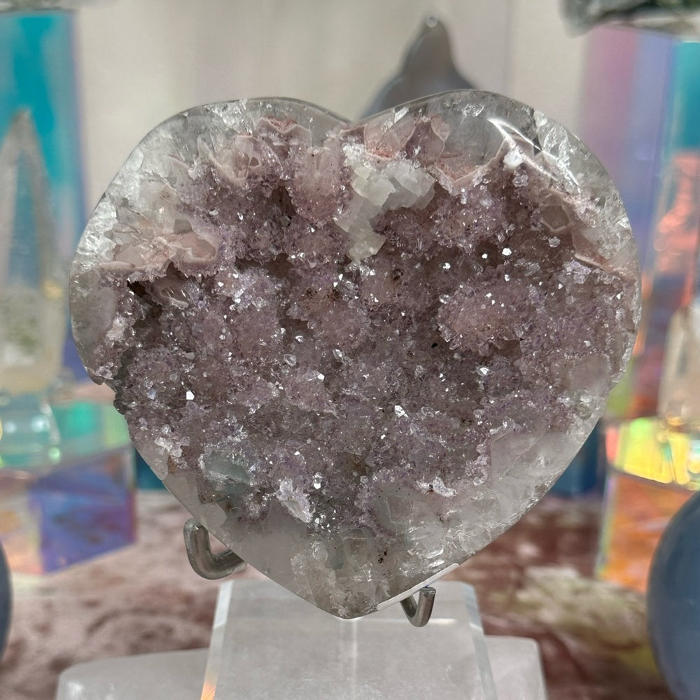 Pink Sugar Druzy Heart with Calcite inclusions PSD45