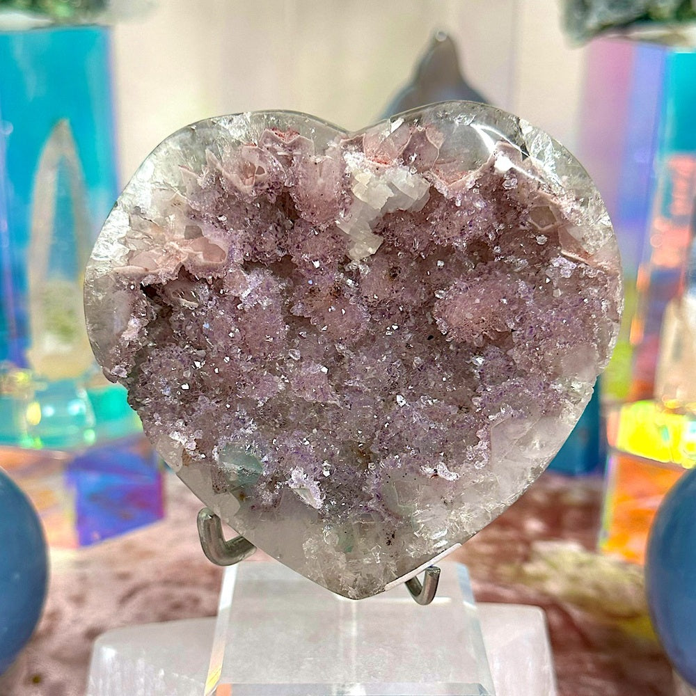 Pink Sugar Druzy Heart with Calcite inclusions PSD45