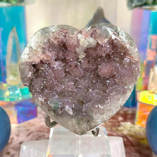 Pink Sugar Druzy Heart with Calcite inclusions PSD45