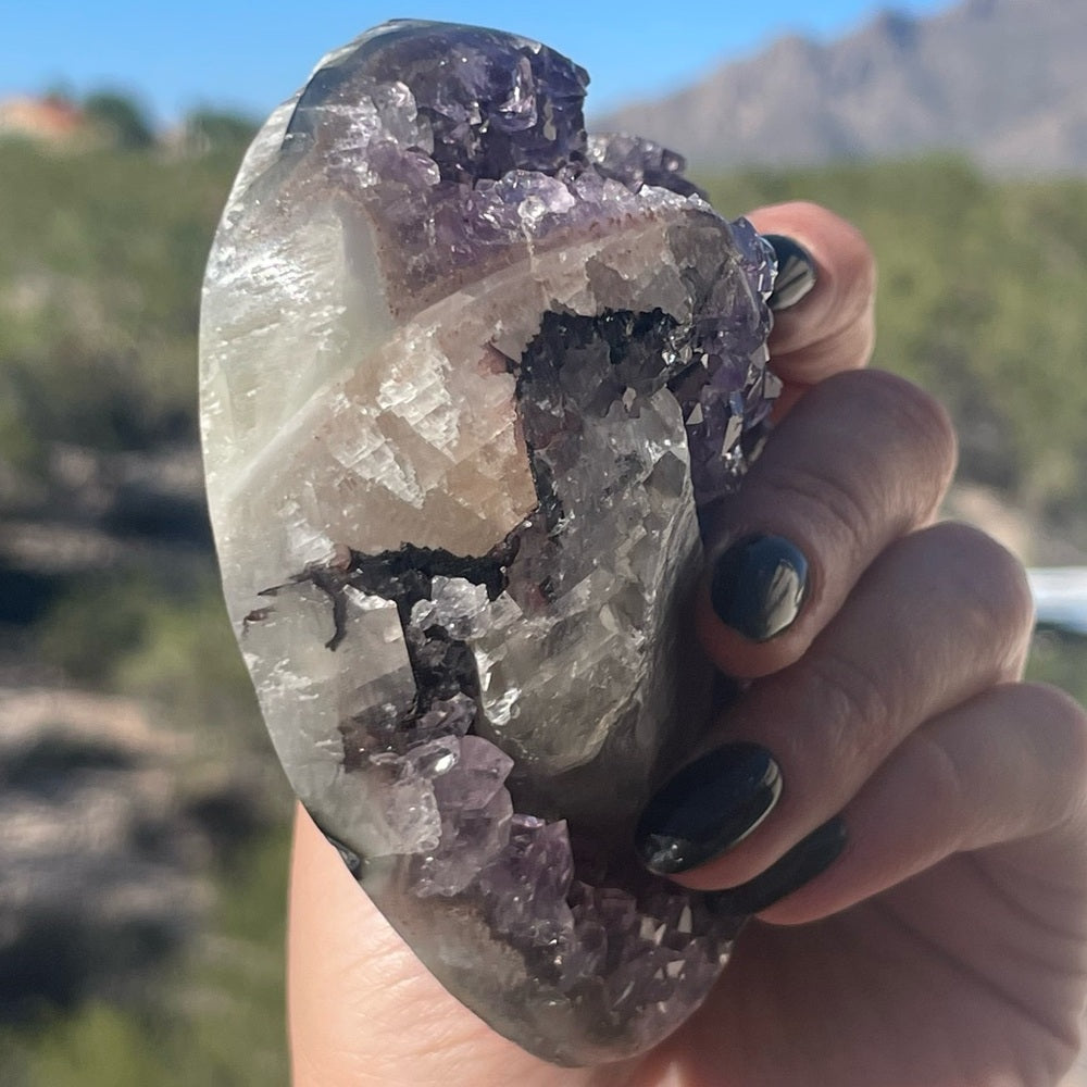 Heart-Shaped Amethyst with Special Crystal Formation 💜🌈 HSA02