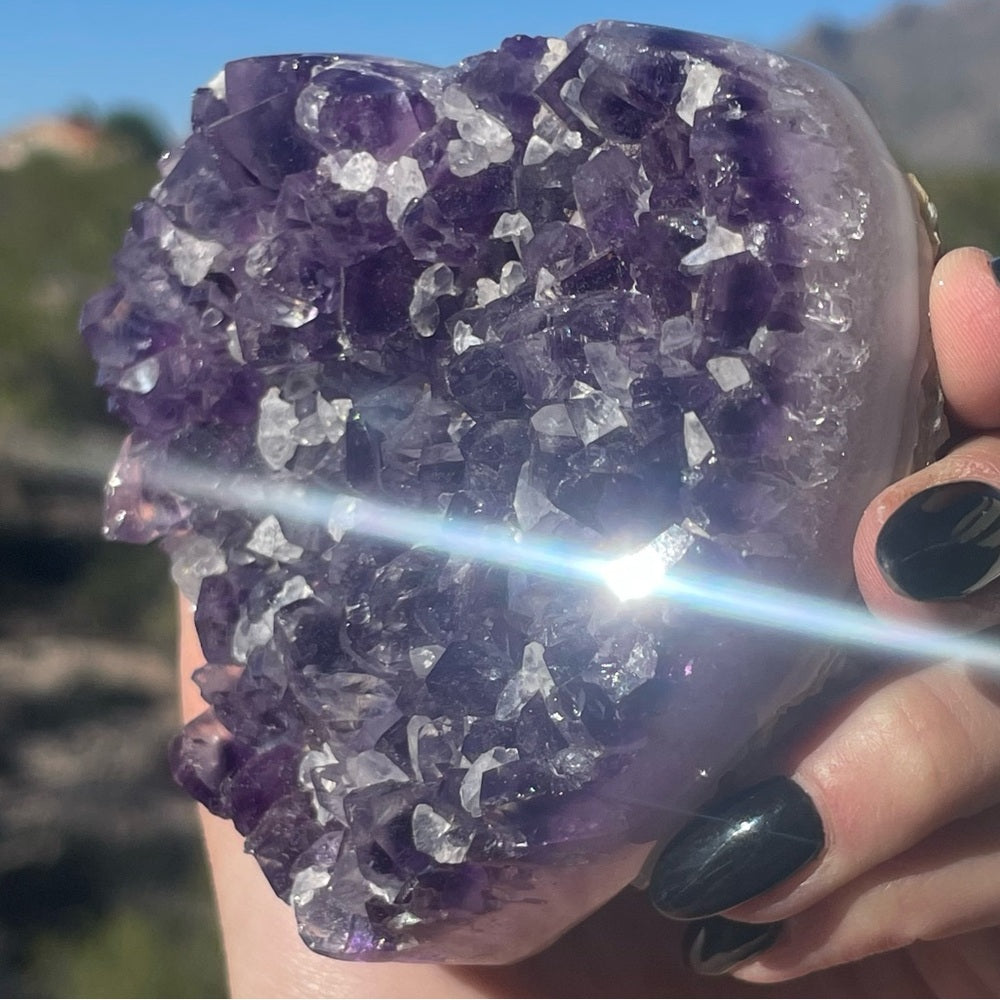 Heart-Shaped Amethyst with Special Crystal Formation 💜🌈 HSA04